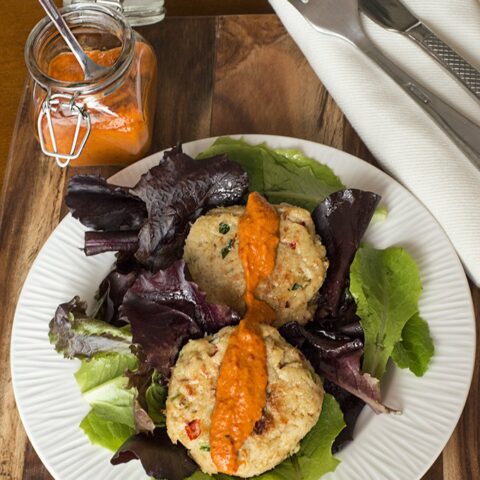 Baked Crab Cakes with Red Pepper Chipotle Sauce