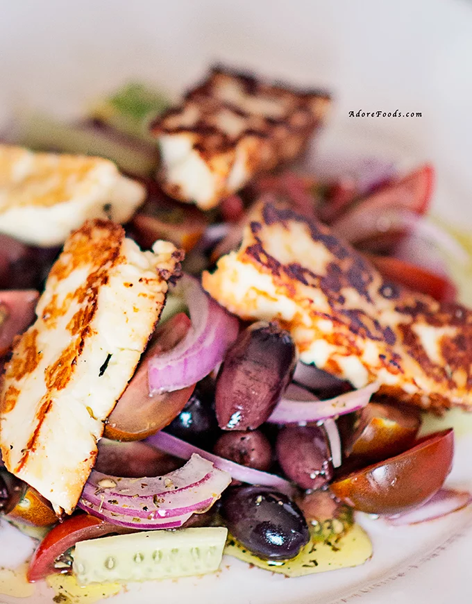 Quick Greek Salad with Pan-Fried Halloumi