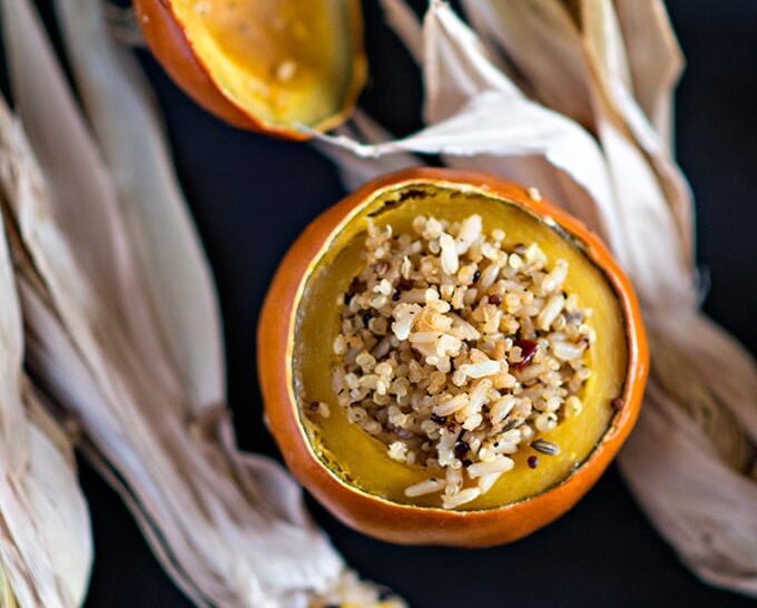 Baked Quinoa and Turkey Sausage Stuffed Mini Pumpkins