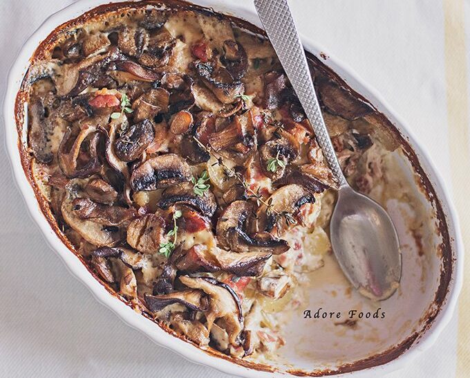 Mushroom, Potato and Pancetta Gratin