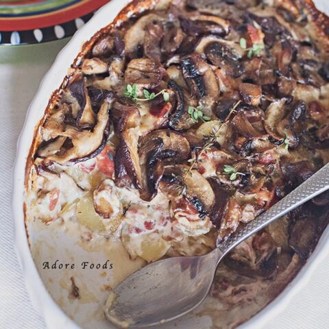 Mushroom, Potato and Pancetta Gratin