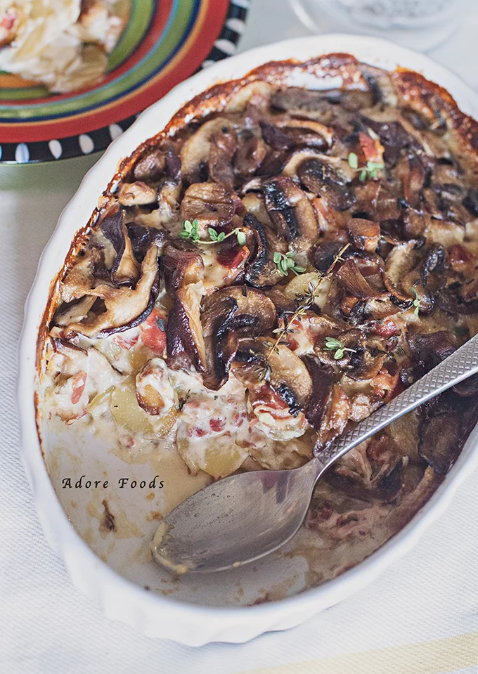 Mushroom, Potato and Pancetta Gratin
