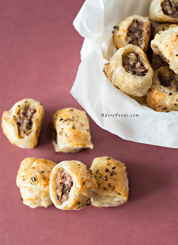 Lamb Mushroom and Oregano Sausage Rolls.