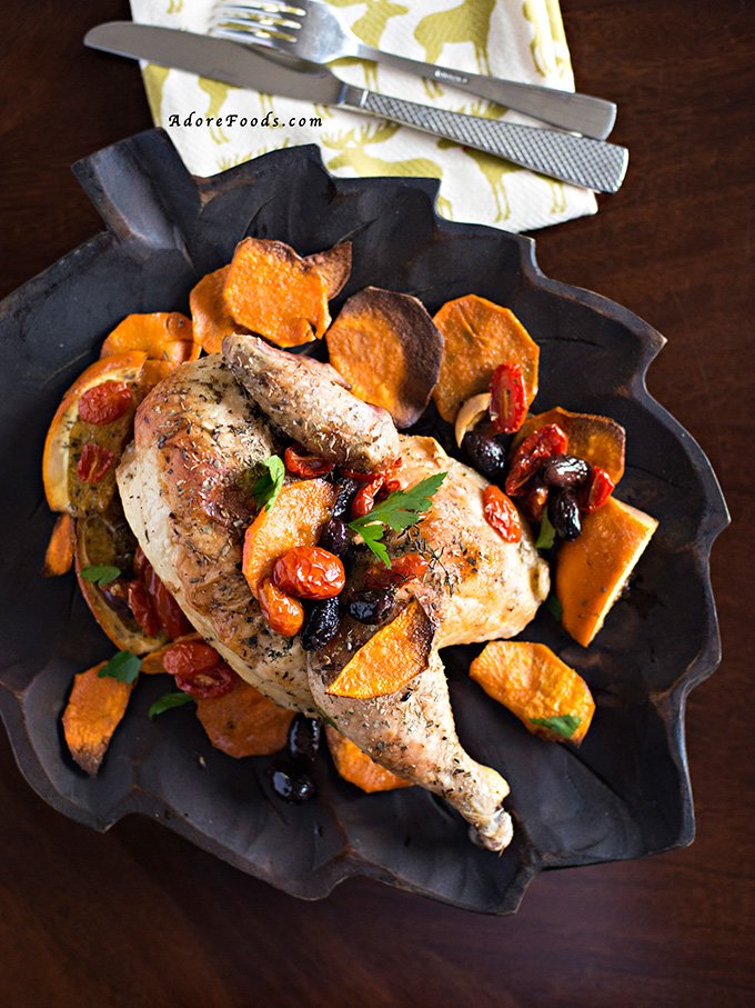 Roast Chicken with oranges, olives and parsley