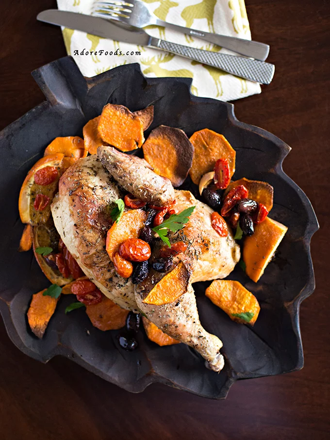 Roasted Chicken with oranges, olives and parsley