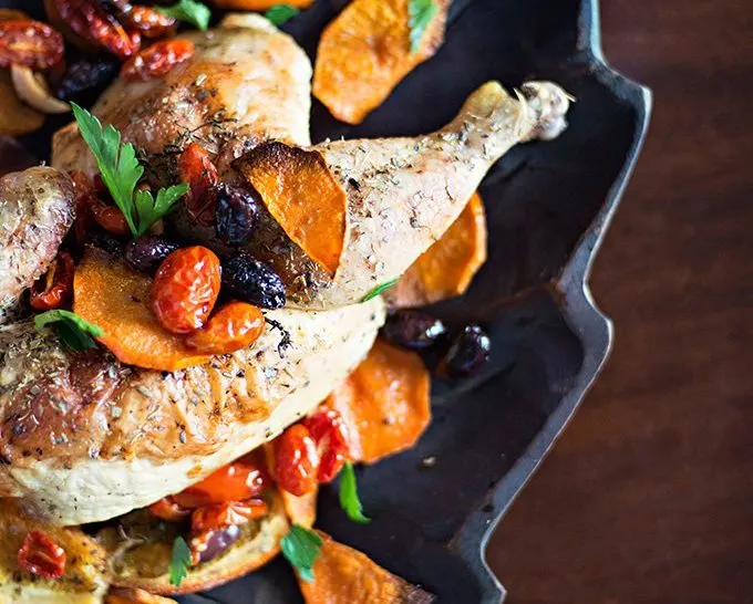 Roasted Chicken with oranges, olives and parsley