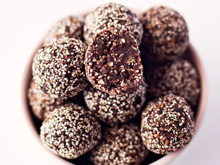 chocolate energy balls in a bowl