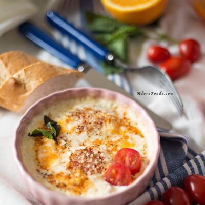Baked Eggs with Tomatoes, Parmesan and Cream