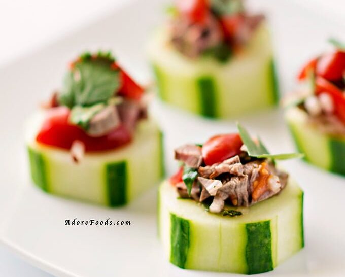 Thai beef salad cucumber bites appetizers