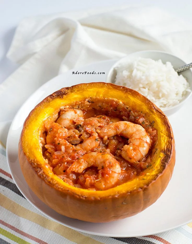 Brazilian shrimp stuffed pumpkin (Camarão na Moranga)