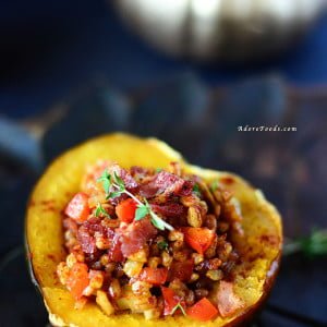 Roasted Acorn Squash Stuffed with Farro and Bacon