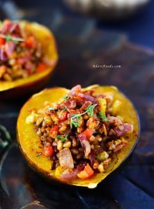 Roasted Acorn Squash Stuffed with Farro and Bacon