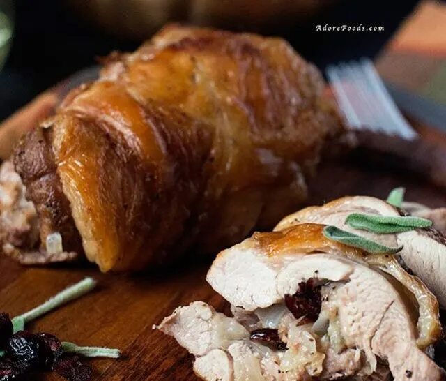 Roasted Turkey Thighs Stuffed with Dried Cranberries Thanksgiving