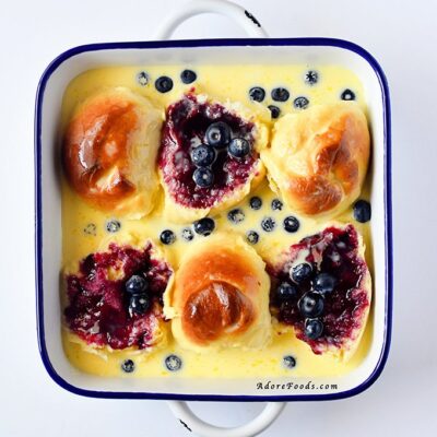 Hot Cross Bun Pudding with Blueberries