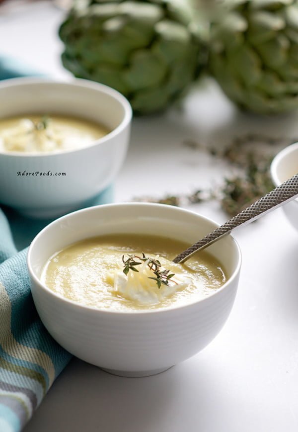 Creamy artichoke soup with parmesan and sour cream Adore Foods