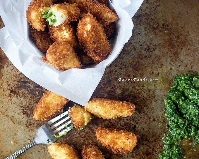 Crispy fried artichokes hearts with salsa verde