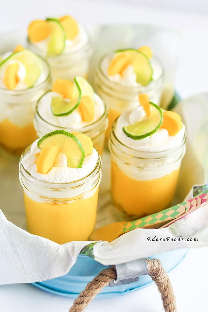 These easy crazy good, no bake mango lime pies served in mason jars are ready in just 15 minutes!