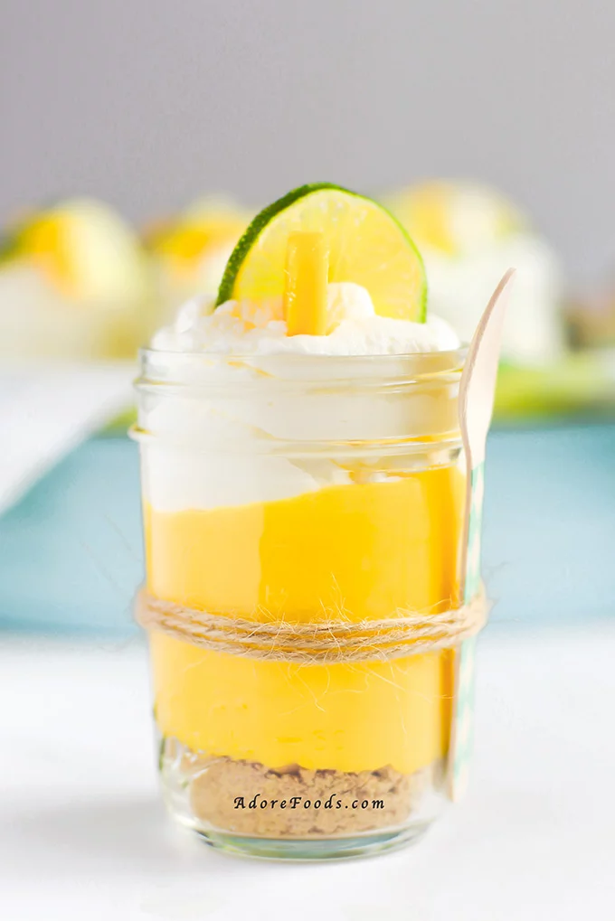 These easy crazy good, no bake mango lime pies served in mason jars are ready in just 15 minutes!
