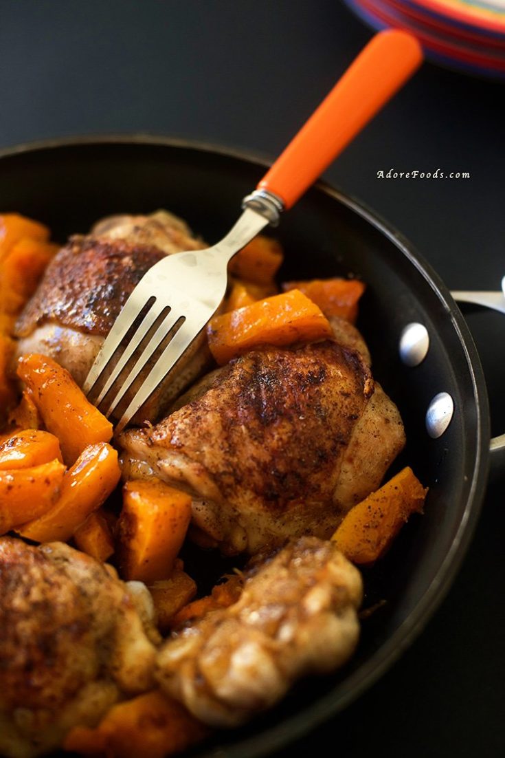 One Pan Roasted Chicken Thighs with Butternut Squash