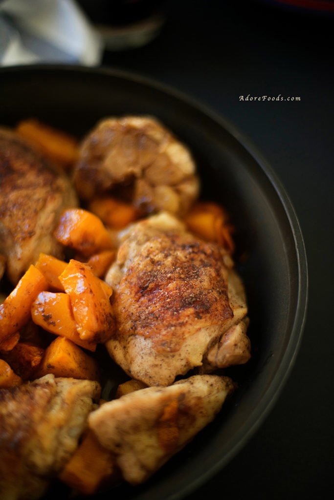 One Pan Roasted Chicken Thighs with Butternut Squash