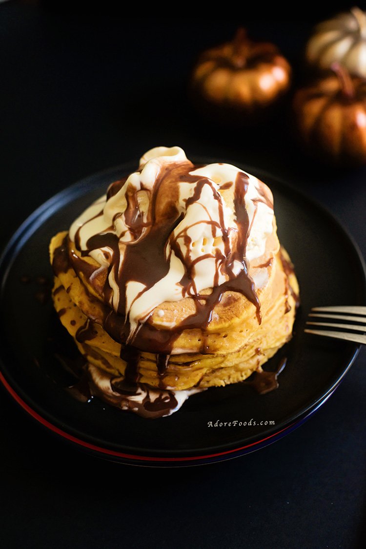 Pumpkin Pancakes with Vanilla Ice-cream and Nutella