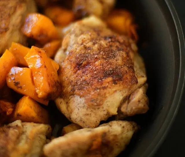 One Pan Roasted Chicken Thighs with Butternut Squash