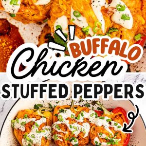Make these easy Buffalo Chicken Stuffed Peppers using tender rotisserie chicken or leftover chicken for a quick, flavor-packed dinner! Juicy peppers are filled with creamy buffalo chicken, topped with melted cheese, and baked to perfection. Perfect for busy weeknights, game day, or a satisfying low-carb meal everyone will love.