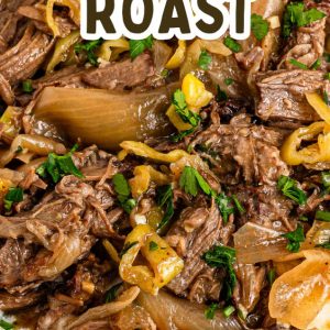 Slow cooked Mississippi pot roast in a crock pot, made with tender beef chuck roast, au jus gravy mix, ranch seasoning, butter, and pepperoncini peppers. Juicy shredded beef served with rich savory gravy, perfect for an easy family dinner or comforting weeknight meal.