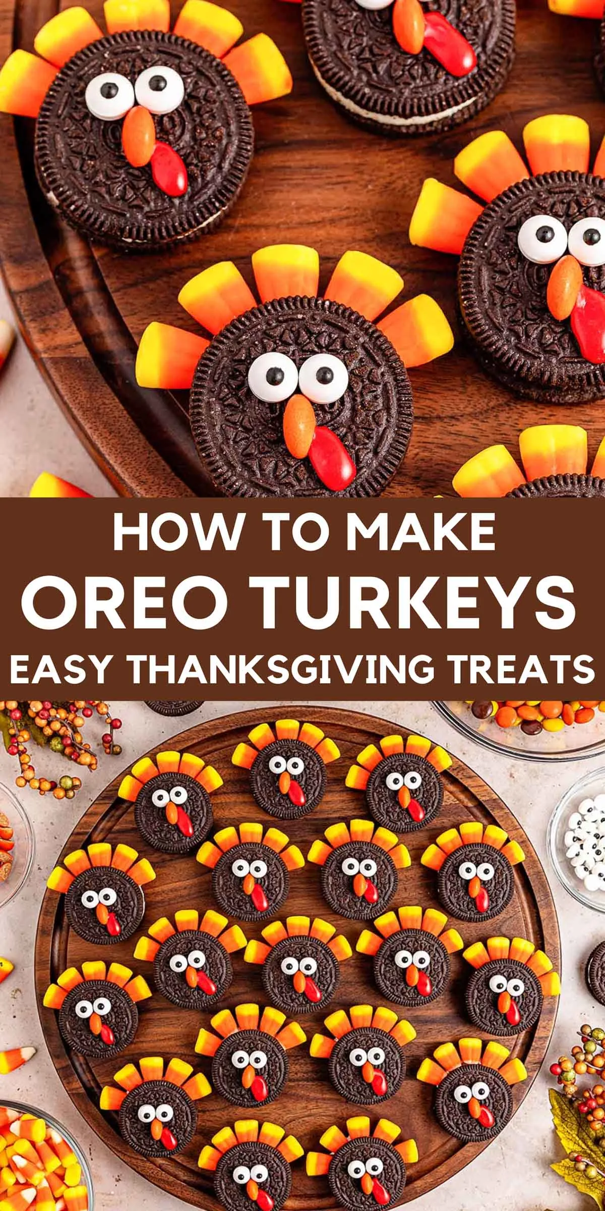 These cute and easy Oreo turkeys are the perfect Thanksgiving treats for kids and families! Made with simple ingredients and no baking required, they’re a fun and creative Thanksgiving dessert idea to make with the little ones. Perfect for classroom parties, fall gatherings, or your Thanksgiving table, these Oreo turkeys are adorable, quick to assemble, and always a hit.