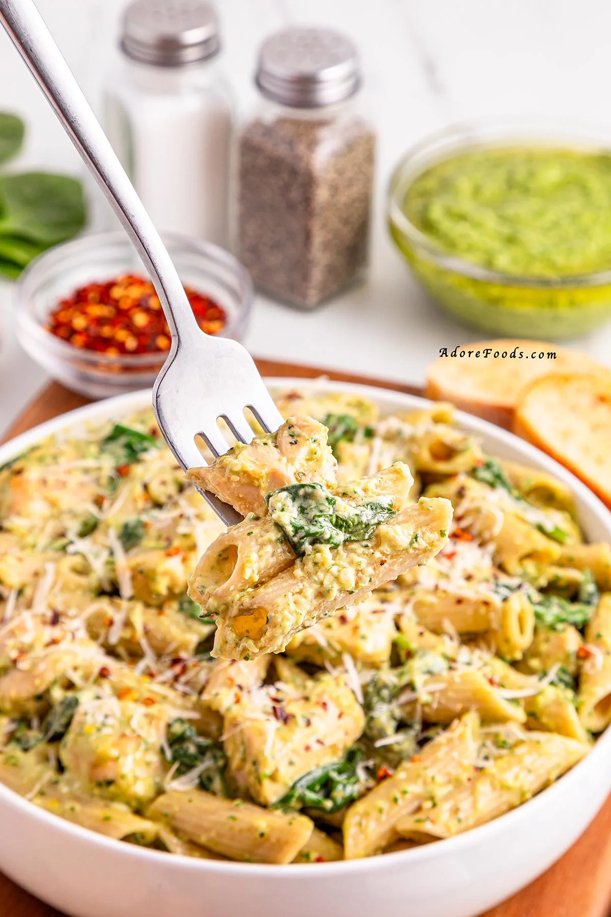 This one pot creamy pesto chicken pasta is everything you want in a weeknight dinner&mdash;quick, cozy, and full of flavor! It&rsquo;s one of our favorite chicken basil pesto pasta recipes and takes just 30 minutes. The perfect cheap and easy dinner idea for busy nights! 