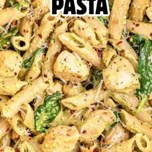 This one pot creamy pesto chicken pasta is everything you want in a weeknight dinner&mdash;quick, cozy, and full of flavor! It&rsquo;s one of our favorite chicken basil pesto pasta recipes and takes just 30 minutes. The perfect cheap and easy dinner idea for busy nights!