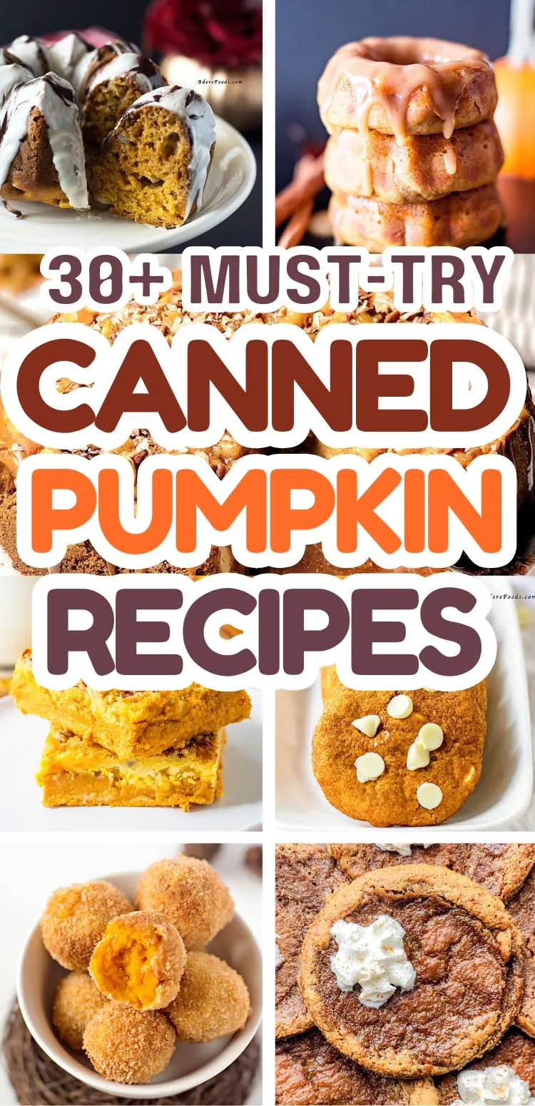 Best fall canned pumpkin recipes for potlucks, Halloween, Thanksgiving, or anytime! Ways to use canned pumpkin, canned pumpkin recipes easy healthy, things to make with canned pumpkin, canned pumpkin recipes desserts, what to do with canned pumpkin, canned pumpkin ideas, pumpkin butter, pumpkin cookies, bread, canned pumpkin puree recipes, savory pumpkin recipes, recipes for canned pumpkin.