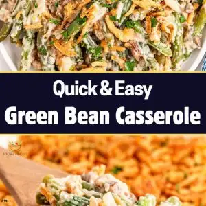 Make the Best Green Bean Casserole for your next family dinner or holiday table! This classic green bean casserole recipe is made with tender beans (don’t skip blanching green beans for extra flavor), creamy sauce, and crispy French fried onions on top.