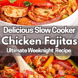 Easy Crockpot Chicken Fajitas made with juicy chicken, colorful bell peppers, and zesty fajita seasoning&mdash;perfect for a flavorful and effortless weeknight dinner! Just 10 minutes of prep and the slow cooker does the rest. Serve in tortillas, bowls, or over rice. Great for meal prep, family dinners, and Tex-Mex nights!