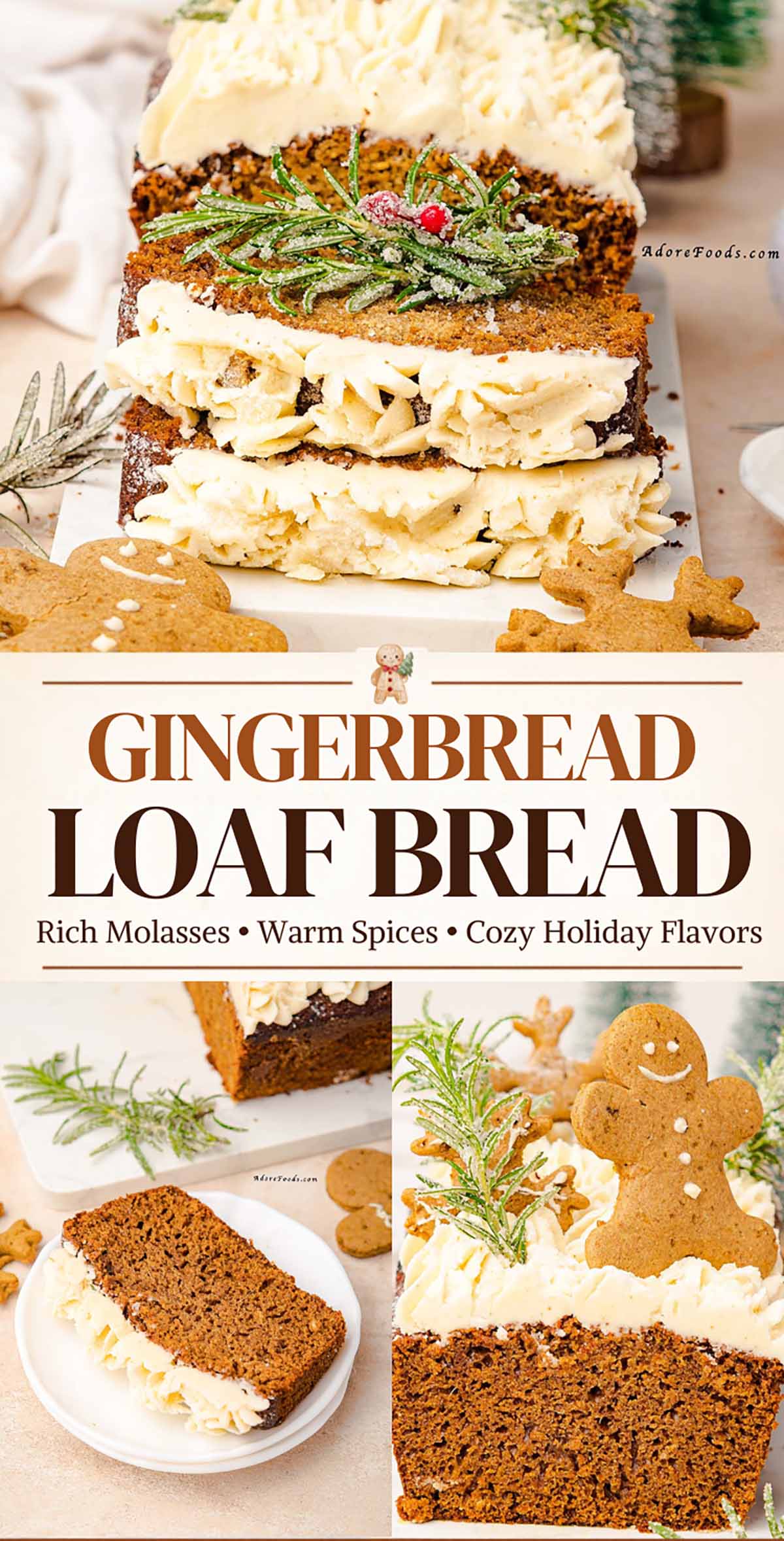 sliced gingerbread loaf sweet bread with icing for Christmas