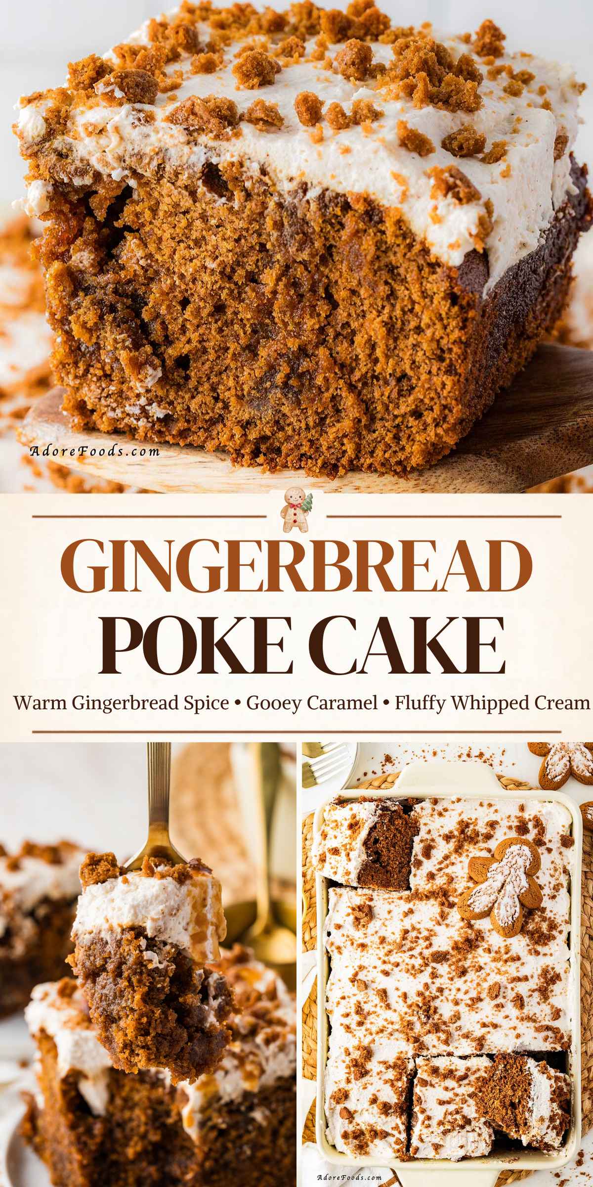 Gingerbread Caramel Poke Cake, Easy Make-Ahead Christmas Dessert